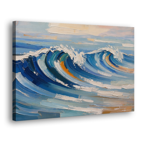 Blue Wall Decor with Cobalt Waves Breaking - Canvas Wall Art - Side