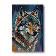 Blue Wolf Art with Magenta Sparks for the Living Room - Canvas Wall Art - Front