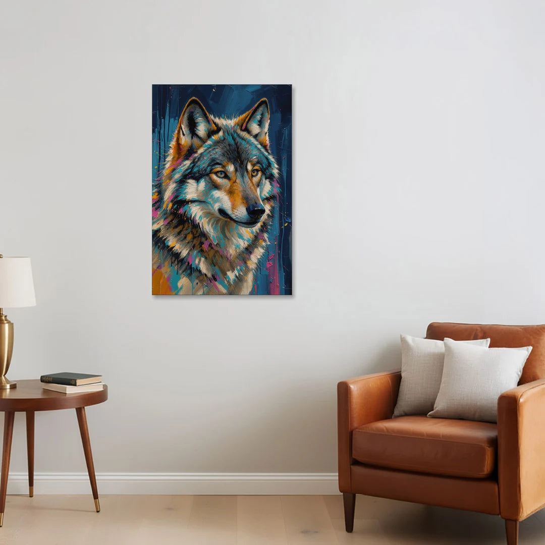 Blue Wolf Art with Magenta Sparks - Canvas Wall Art - Sofa - 24x36