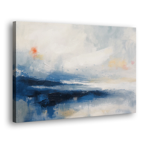 Blue and White Abstract Painting of Tidal Mist - Canvas Wall Art - Side
