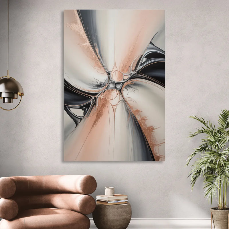 Blush Metallic Symphony Pink and Grey Abstract Sitting Room - Canvas Wall Art