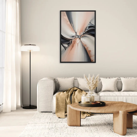 Blush Metallic Symphony Pink and Grey Abstract - Living Room Black Frame Canvas