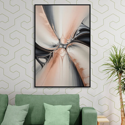Blush Metallic Symphony Pink and Grey Abstract Sitting Room - Black Canvas Wall Art