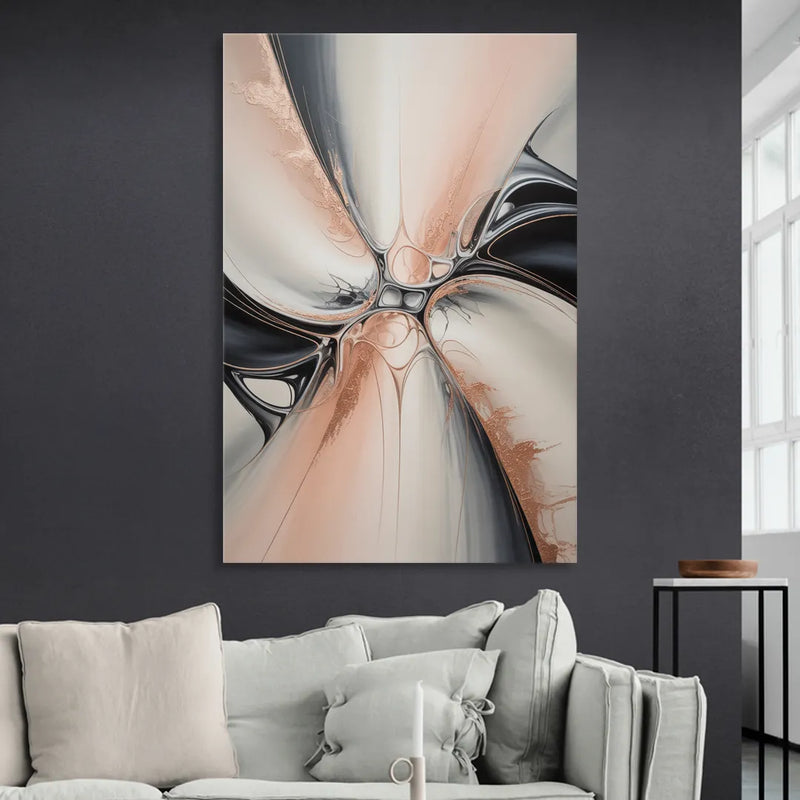 Blush Metallic Symphony Pink and Grey Abstract Living Room - Canvas Wall Art
