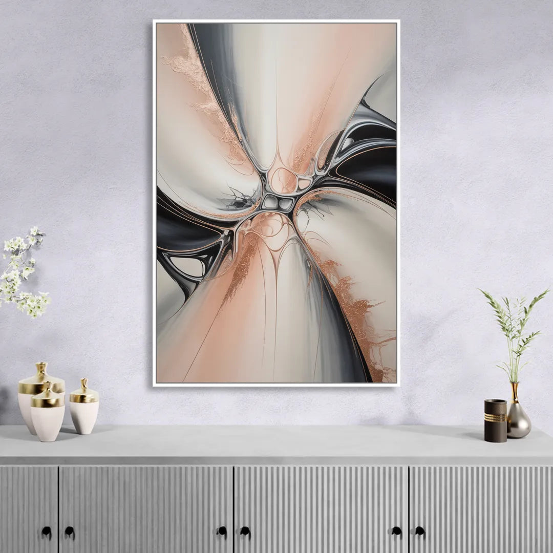 Blush Metallic Symphony Pink and Grey Abstract Living Room - White Canvas Wall Art