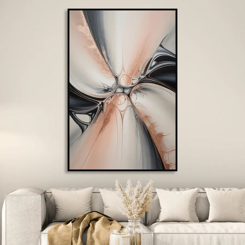 Blush Metallic Symphony Pink and Grey Abstract Living Room - Black Canvas Wall Art