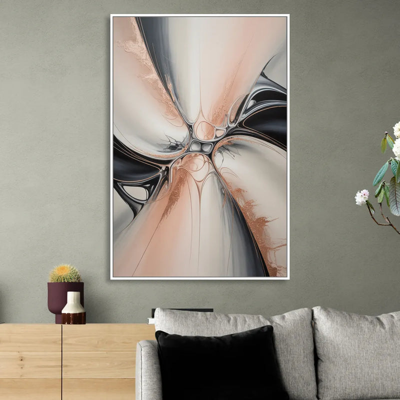 Blush Metallic Symphony Pink and Grey Abstract Sitting Room - White Canvas Wall Art