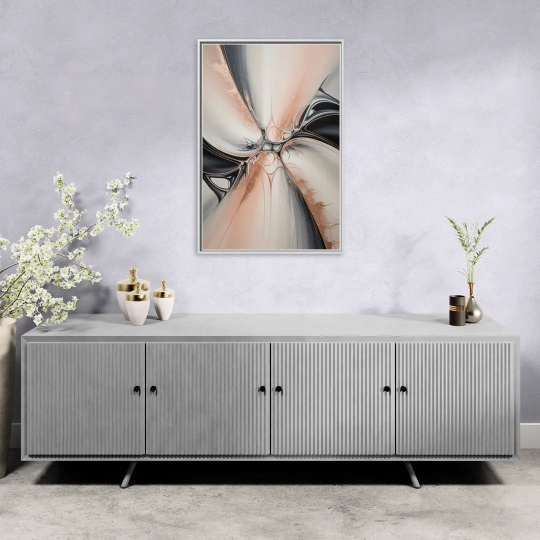 Blush Metallic Symphony Pink and Grey Abstract - Living Room White Frame Canvas