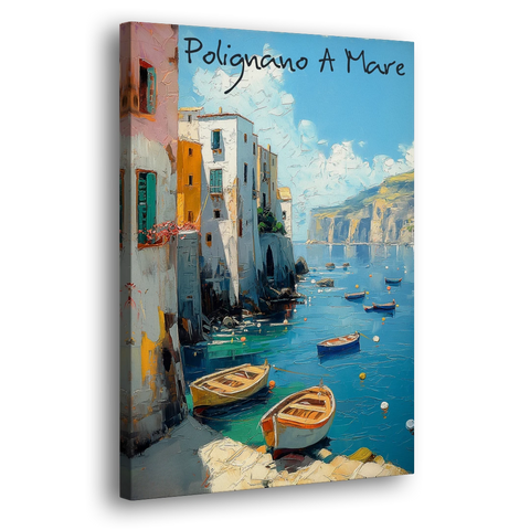 Boats Painting of Polignano a Mare - Canvas Wall Art - Side