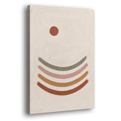 Boho Abstract Art with Clay Sun and Ripples - Canvas Wall Art - Side