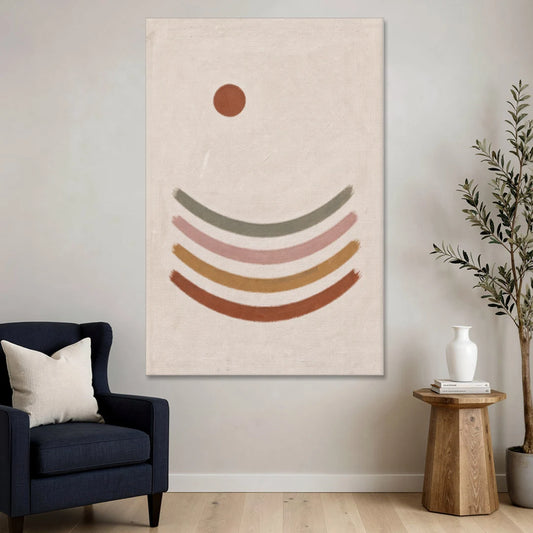 Boho Abstract Art with Clay Sun and Ripples - Canvas Wall Art - Sofa - 40x60