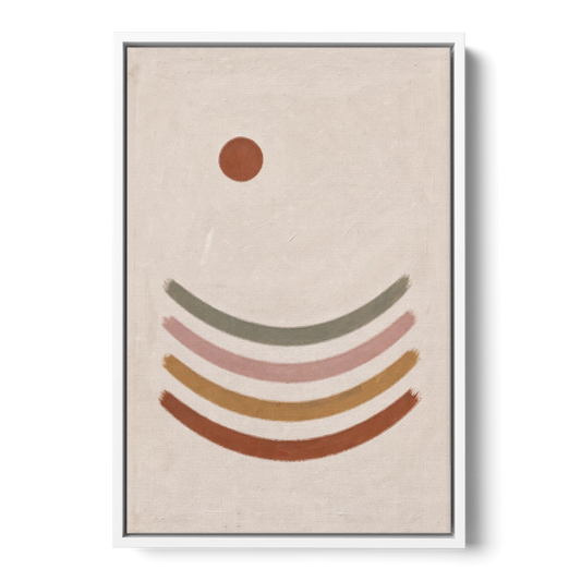 Boho Abstract Art with Clay Sun and Ripples - White Framed Canvas Wall Art - Front