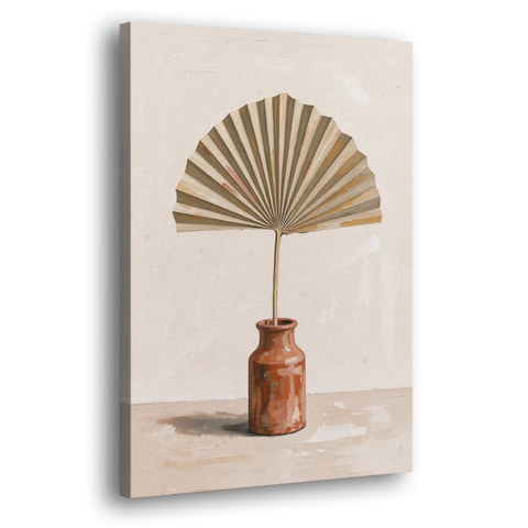 Boho Art Prints Fan Palm in a Clay Bottle - Canvas Wall Art - Side