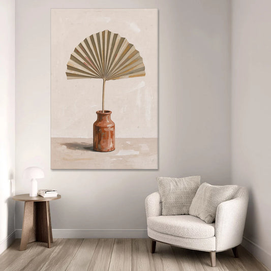 Boho Art Prints Fan Palm in a Clay Bottle - Canvas Wall Art - Sofa - 40x60