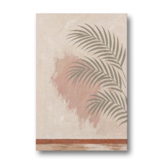 Boho Bathroom Wall Art with Palm Leaf Shadow - Canvas Wall Art - Front