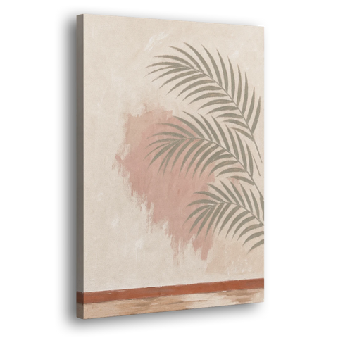 Boho Bathroom Wall Art with Palm Leaf Shadow - Canvas Wall Art - Side