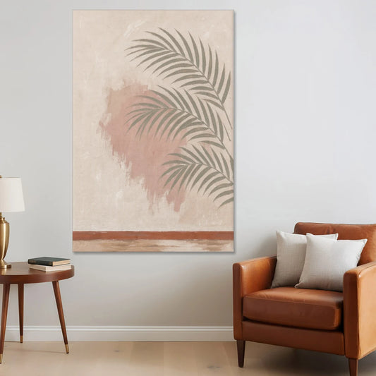 Boho Bathroom Wall Art with Palm Leaf Shadow - Canvas Wall Art - Sofa - 40x60