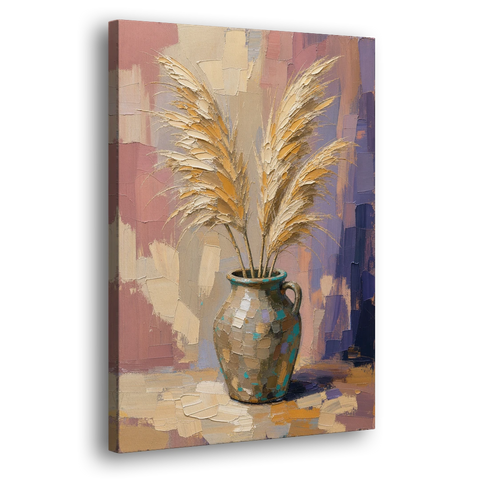 Boho Botanical Pampas Plumes in a Stoneware Jug - Canvas Wall Art - Side