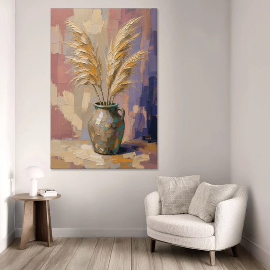 Boho Botanical Pampas Plumes in a Stoneware Jug - Canvas Wall Art - Sofa - 40x60