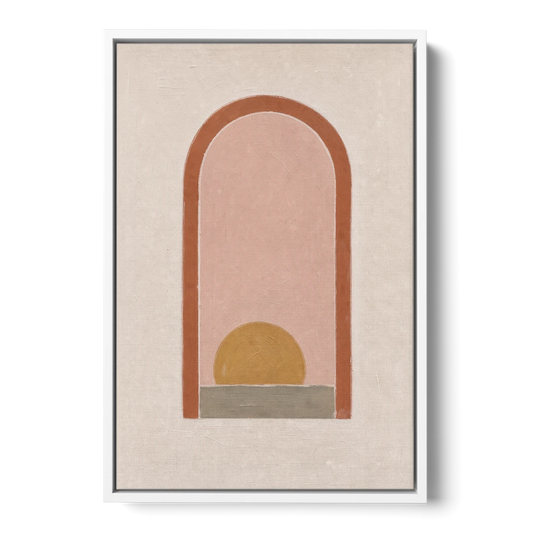 Boho Entryway Decor with Sun in a Tall Arch - White Framed Canvas Wall Art - Front