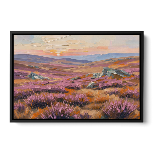 Boho Heather Moor at Sunset - Black Framed Canvas Wall Art - Front