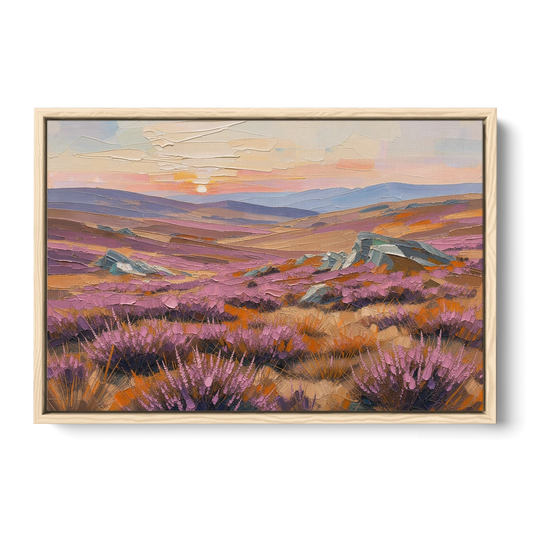 Boho Heather Moor at Sunset - Oak Framed Canvas Wall Art - Front
