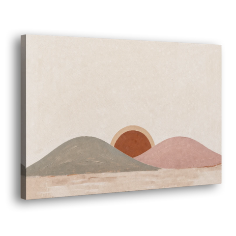Boho Landscape Painting with Sun Between Hills - Canvas Wall Art - Side