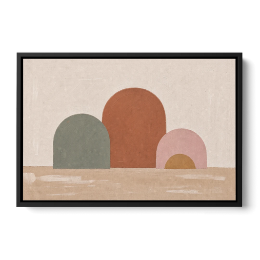 Boho Living Room Wall Art with Three Painted Arches - Black Framed Canvas Wall Art - Front