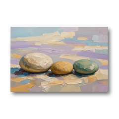 Boho Neutral Pebble Trio in Ivory, Ochre and Sage - Canvas Wall Art - Front