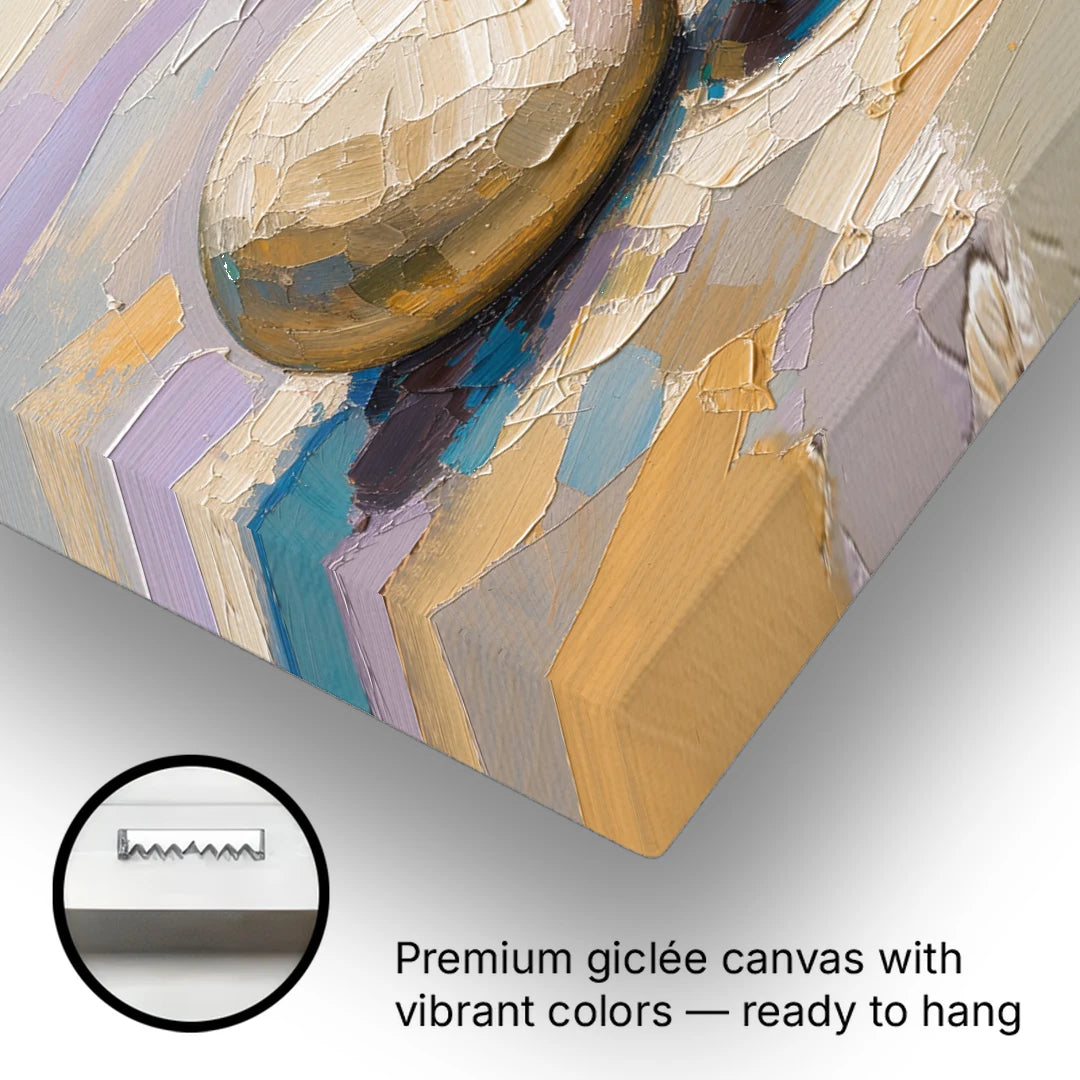 Boho Neutral Pebble Trio in Ivory, Ochre and Sage - Canvas Wall Art - Gallery Wrap Corner