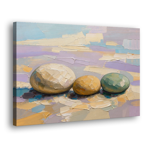 Boho Neutral Pebble Trio in Ivory, Ochre and Sage - Canvas Wall Art
