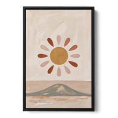 Boho Paintings Sun Rising Over a Gentle Hill - Black Framed Canvas Wall Art - Front