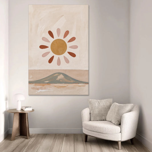 Boho Paintings Sun Rising Over a Gentle Hill - Canvas Wall Art - Sofa - 40x60
