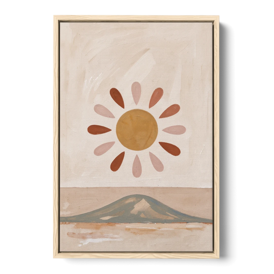 Boho Paintings Sun Rising Over a Gentle Hill - Oak Framed Canvas Wall Art - Front