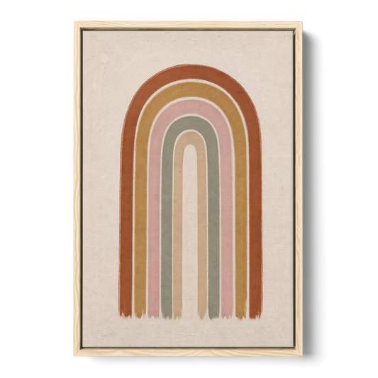 Boho Rainbow Canvas with Tall Painted Bands - Oak Framed Canvas Wall Art - Front