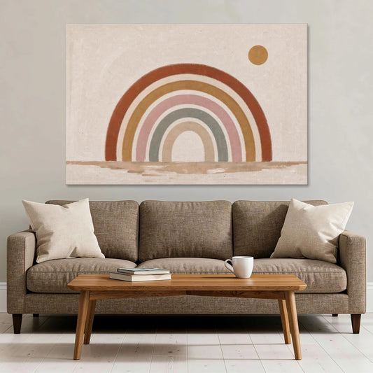 Boho Rainbow Wall Art with a Floating Sun - Canvas Wall Art - Sofa - 60x40