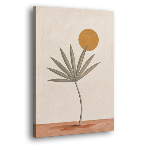 Boho Sun Over a Sage Palm Leaf - Canvas Wall Art - Side
