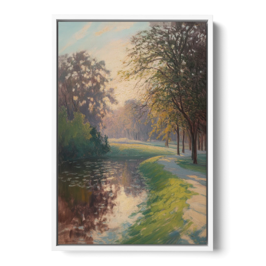 Bois de la Cambre Calm - White Framed Canvas Wall Art - Front
