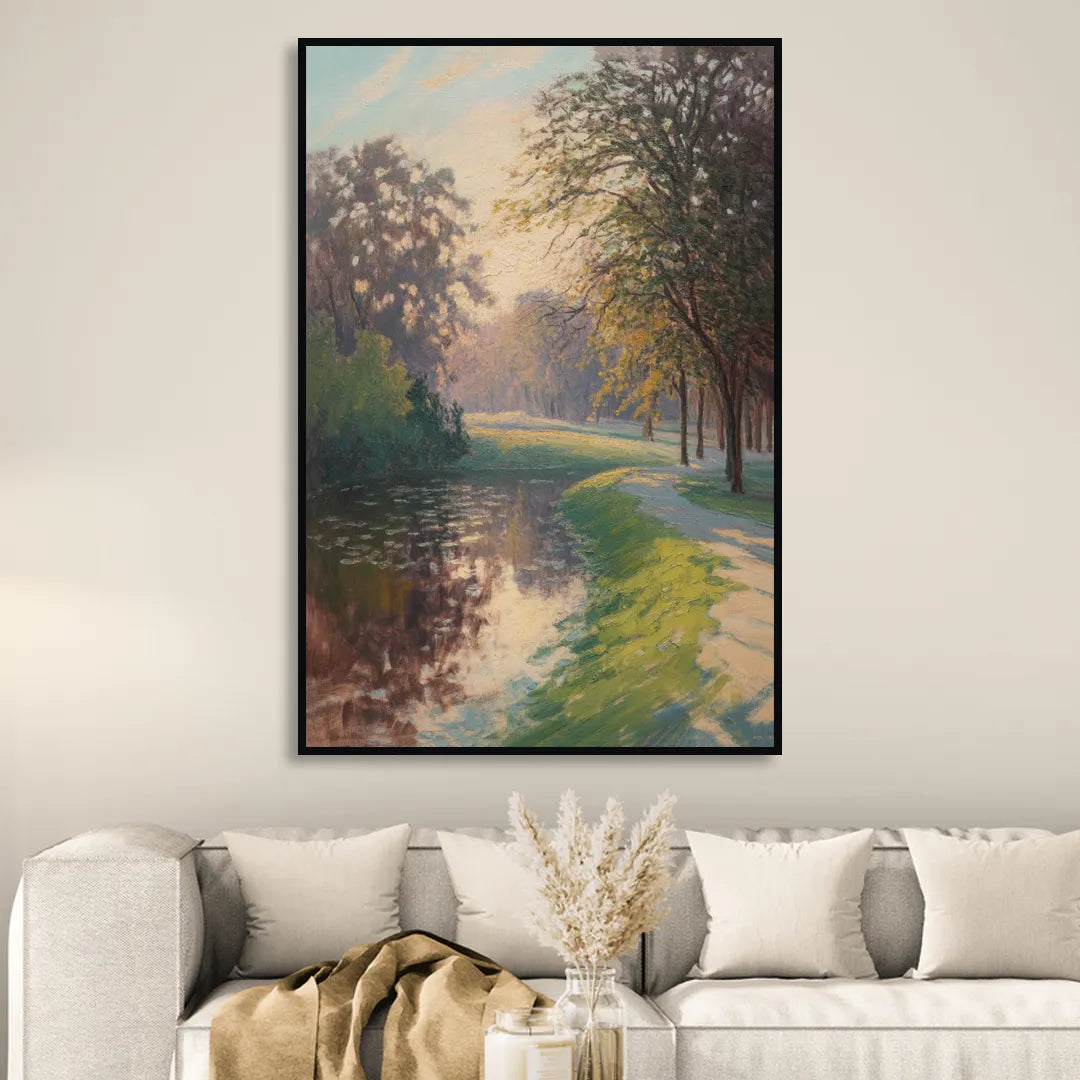 Bois de la Cambre Calm Living Room - Black Canvas Wall Art