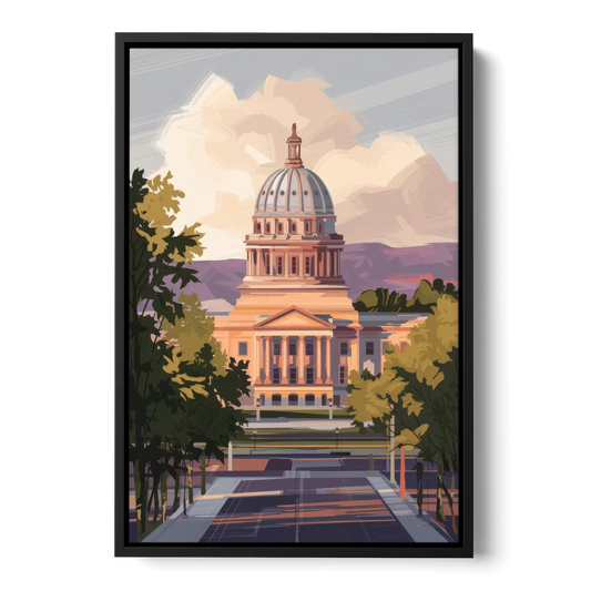 Boise Capitol Building View - Black Framed Canvas Wall Art - Front