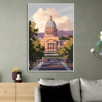 Boise Capitol Building View Living Room - White Canvas Wall Art