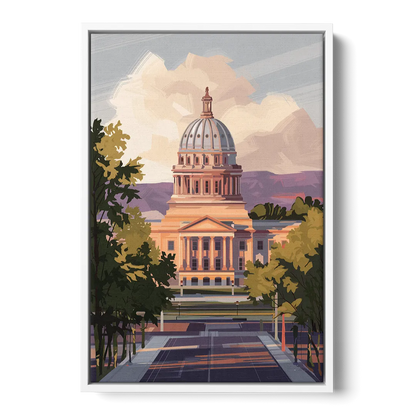 Boise Capitol Building View Front - White Canvas Wall Art