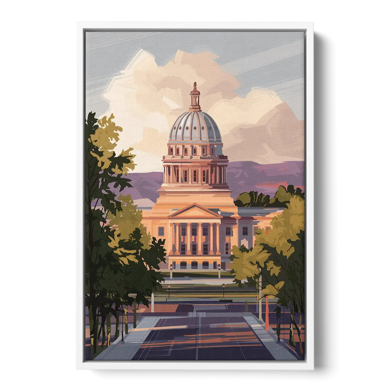Boise Capitol Building View Front - White Canvas Wall Art
