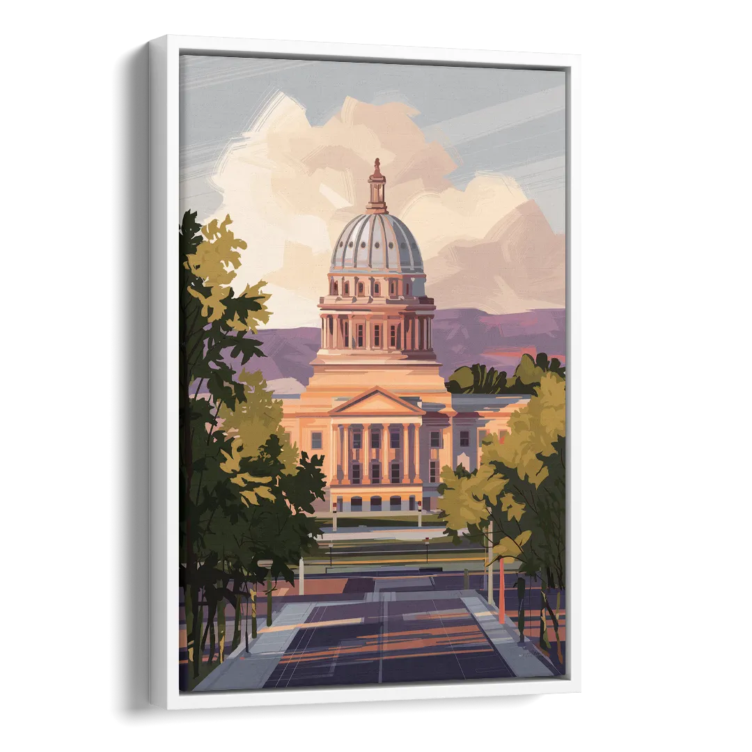 Boise Capitol Building View Side - White Canvas Wall Art