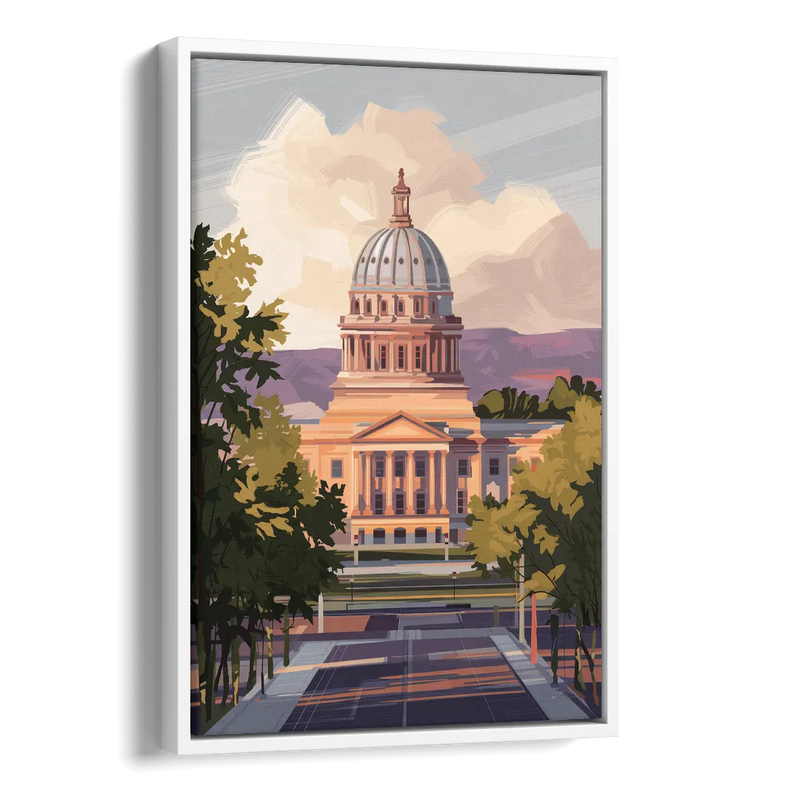 Boise Capitol Building View Side - White Canvas Wall Art