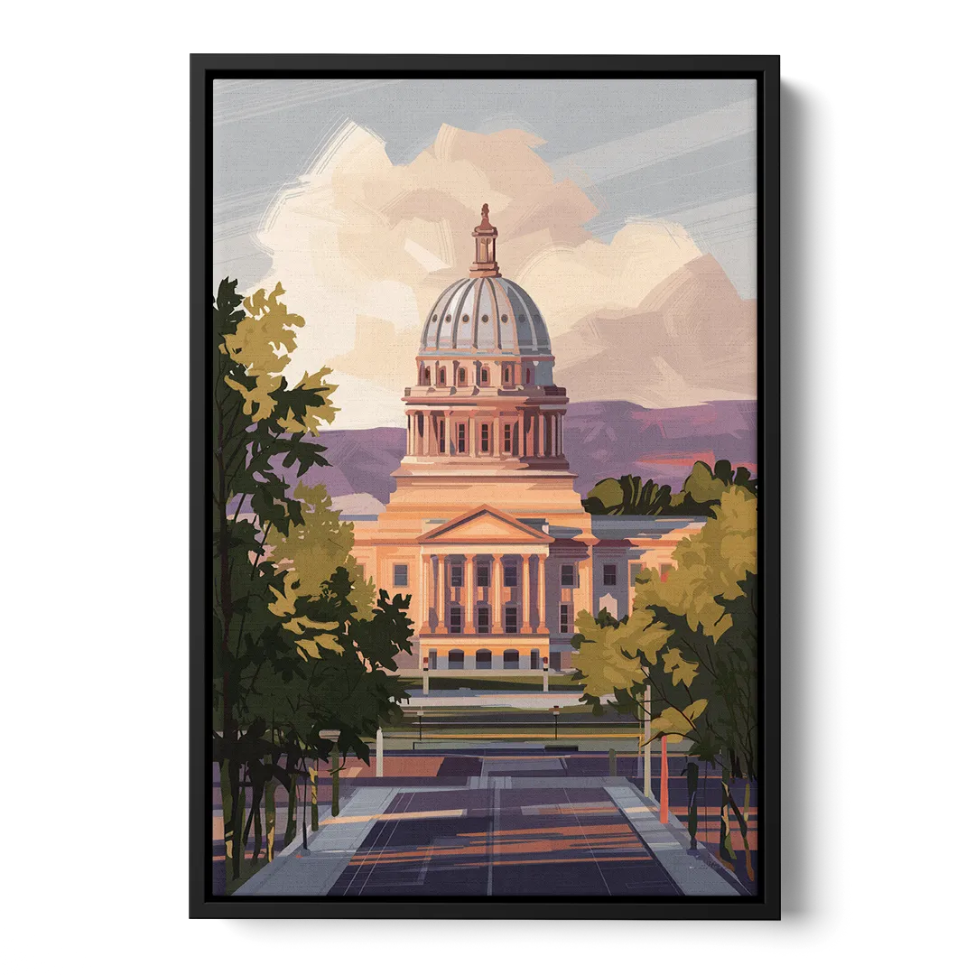 Boise Capitol Building View Front - Black Canvas Wall Art