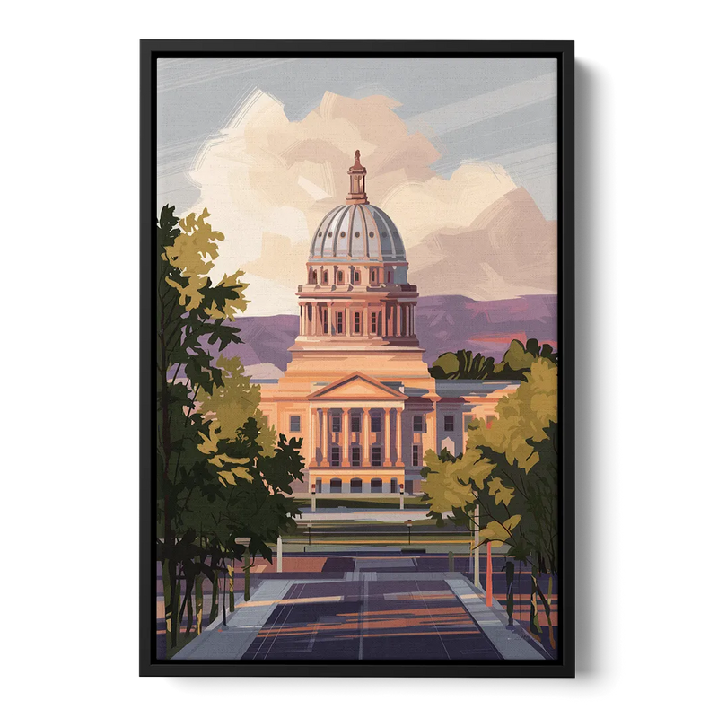 Boise Capitol Building View Front - Black Canvas Wall Art