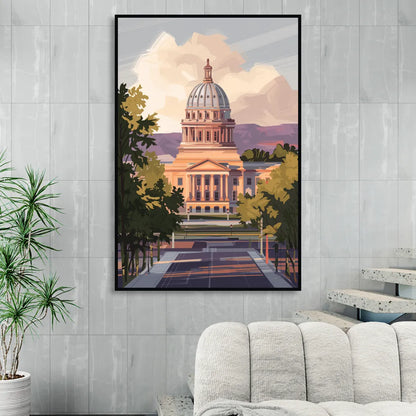 Boise Capitol Building View Sitting Room - Black Canvas Wall Art