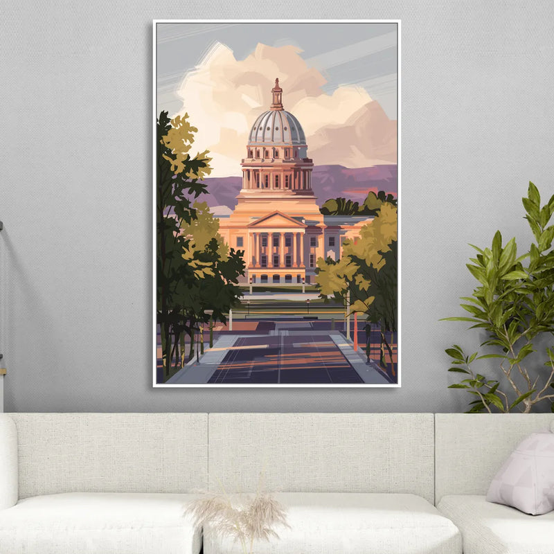 Boise Capitol Building View Sitting Room - White Canvas Wall Art