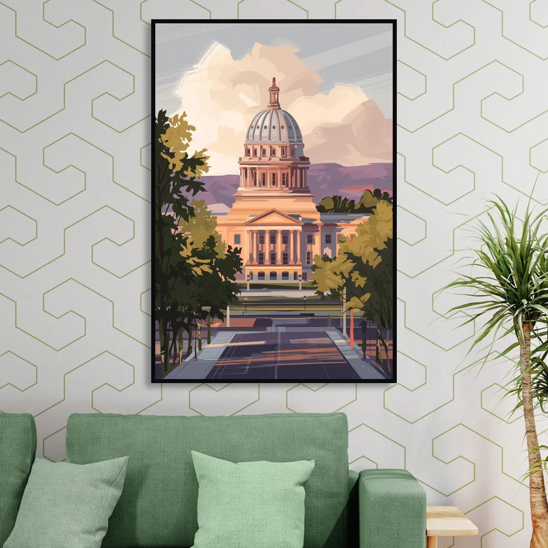 Boise Capitol Building View Living Room - Black Canvas Wall Art